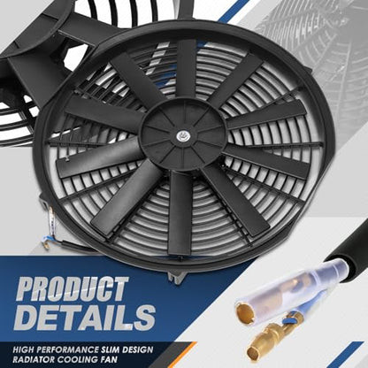 Auto Dynasty 14 inch Universal 12V Electric Radiator Cooling Fan Kit, Black - color: Black, size: 14 Inch Diameter