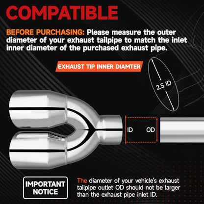 LCGP Dual Exhaust Tip 2.5 inch Inlet 3.5 inch Outlet Universal Car Stainless Steel Angle Cut 2-Packs Tailpipe(left and right) - size: 2.5x3.5x9.25 inch, style: Polished