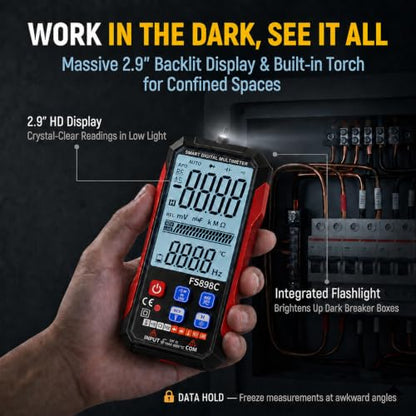 FS898C Digital Multimeter True RMS 6000 Counts USB-C Rechargeable NCV