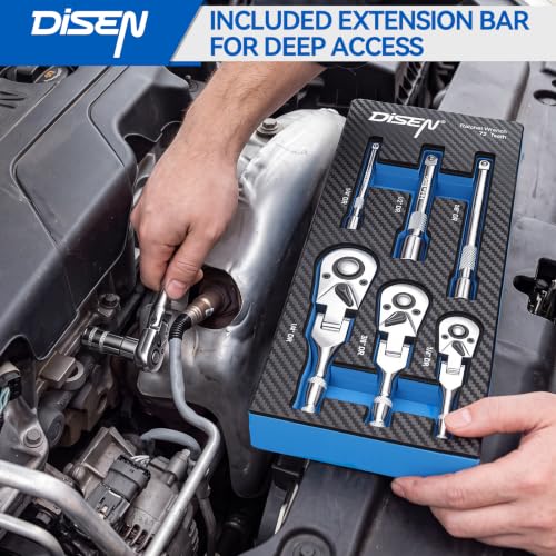 DISEN 6PCS Flex-Head Stubby Ratchet Set – 1/4", 3/8", 1/2" Drive Ratchet - color: 72t Flex-head Ratchet 3pcs