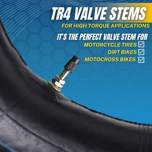 (2-Pack) 110/100-18 (4.50 x 18) Heavy-Duty Motorcycle Inner Tubes - 3mm Thick Butyl Rubber Inner Tubes - TR4 Valve Stems - Designed for Off-Road and Motocross Tires - size: 110/100-18" (4.50 x 18), TR4 Valve