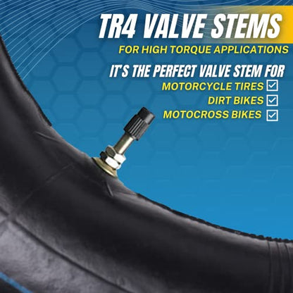 (2-Pack) 110/100-18 (4.50 x 18) Heavy-Duty Motorcycle Inner Tubes - 3mm Thick Butyl Rubber Inner Tubes - TR4 Valve Stems - Designed for Off-Road and Motocross Tires - size: 110/100-18" (4.50 x 18), TR4 Valve