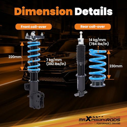 maXpeedingrods Coilover for Ford Mustang S550 2015-2023, 24 Levels Damper Adjustable Coilovers Suspension Kit Strut, Height Adjustable Shock Absorber, T6 Upgraded Lowering Kits Blue