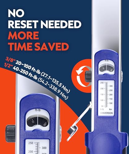 QUENCHING Split Beam Torque Wrench Set 3/8" & 1/2" Drive, 20–250 ft-lb, ±4% Accuracy, No Reset Required, Precision Torque Tool for Automotive Technicians, Lug Nuts & Suspension Work - size: 1/2"DR. 40-250 FT-LB + 3/8"DR. 20-100 FT-LB