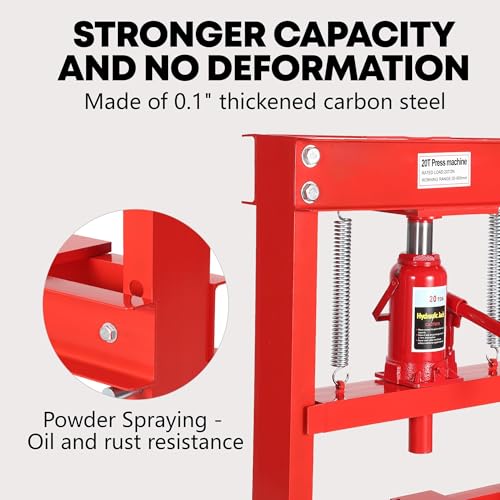 20 Ton Hydraulic H-Frame Shop Press, Heavy Duty Manual Hydraulic Press Machine with Adjustable Bed & Stamping Plates, Metal Working Press for Auto Repair, Garage, Engine Bearing Removal