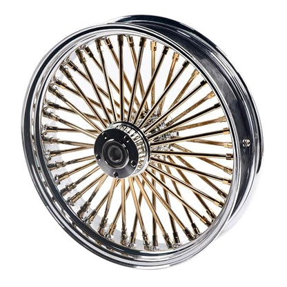 FatFlex 18" Rear Wheel Golden Fat Spokes Chrome 3.5" Rim - color: 18" x 3.5", Chrome+Gold+Chrome