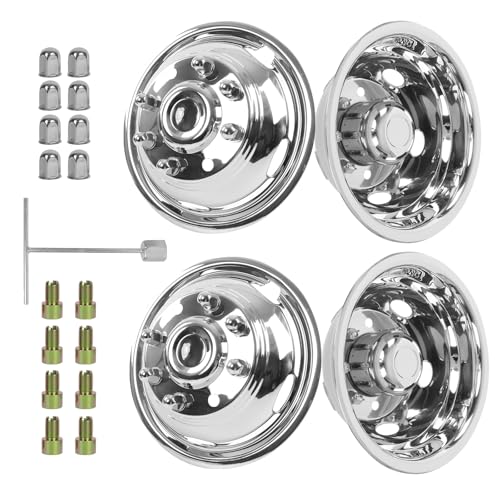 hightall 17 Wheel Simulators, 17" 8 Lug 5 Hand Holes Stainless Steel Hubcaps,Polished Surface,Bolts On Wheel Cover Set Compatible with 2011-2025 Chevy SILVERAD0 3500/GMC Sierra 3500 HD DRW - size: 17“For 2001-2007GMC3500 2003-2021G3500/G30