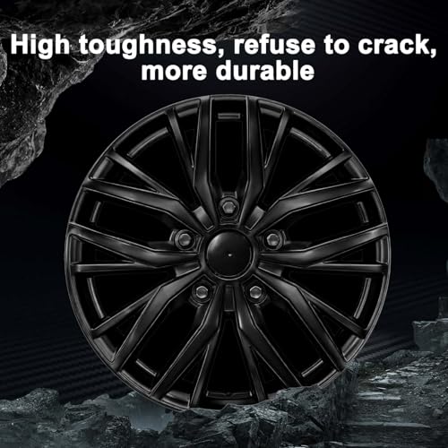 17-Inch Silver ABS Hubcaps with Steel Rings & Adjusters, Patented Design, Universal Fit, Set of 4 Wheel Covers (Glossy Black) - color: Glossy Black