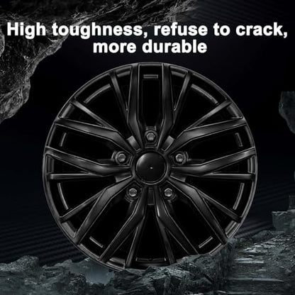17-Inch Silver ABS Hubcaps with Steel Rings & Adjusters, Patented Design, Universal Fit, Set of 4 Wheel Covers (Glossy Black) - color: Glossy Black
