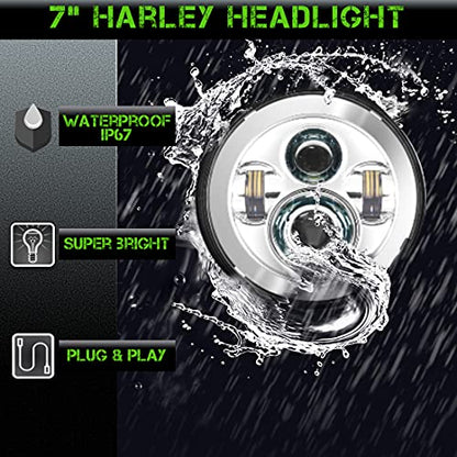 7 Inch LED Headlight with 4.5 Inch LED Passing Lights Kit for Harley-Davidson Touring, Road King, Street Glide, Electra Glide, Heritage Softail, Fat Boy, Softail Slim & Deluxe, DOT Approved (Chrome)