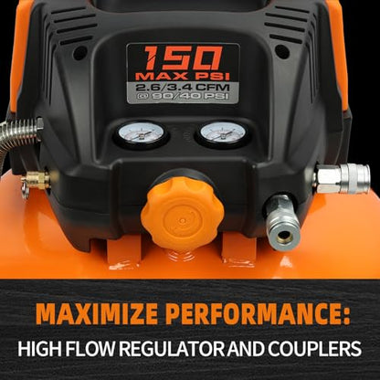 FORNAX Pancake Air Compressor with two couplers, 6 Gallon Portable Electric air compressor, 150 PSI, Oil -Free with 14 PCS Air Compressor Accessories Kit (Kits) - style: Kits