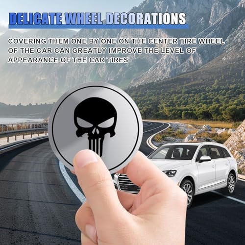 4PCS Skull Car Wheel Hub Center Cap Sticker, 2.2 Inch/56MM (Black) - color: Black