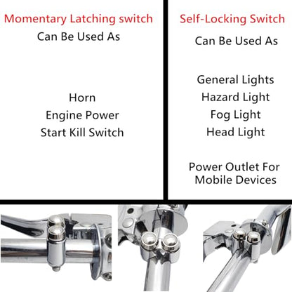 2 Buttons CNC Hand Control Momentary Switch Micro Switch - size: 7/8 Inch Chrome