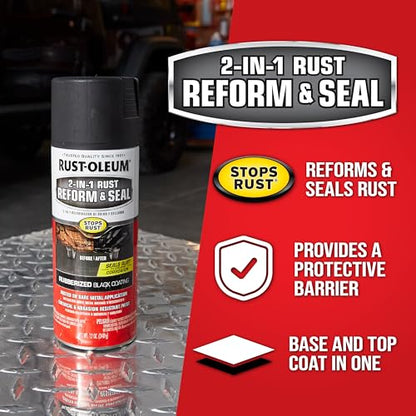 Rust-Oleum Stops Rust 2-in-1 Rust Reform & Seal Coating Spray, Black - size: 12 Ounce (Pack of 6), style: Aerosol