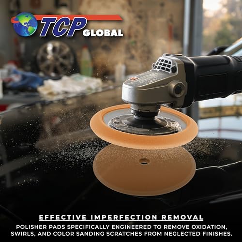 TCP Global 8" Orange Foam Buffing Pad, Extra Coarse Cutting Polish - color: Yellow