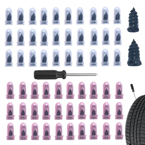 61 PCS Tire Repair Rubber Nail Kit, Vacuum Tire Repair Kits Spiral Rubber Screws, Fast Self-Service Tool for Car, Truck, Motorcycle, Tractor Tire Puncture Repair (Screwdriver included) - size: 61PCS Screwdriver included