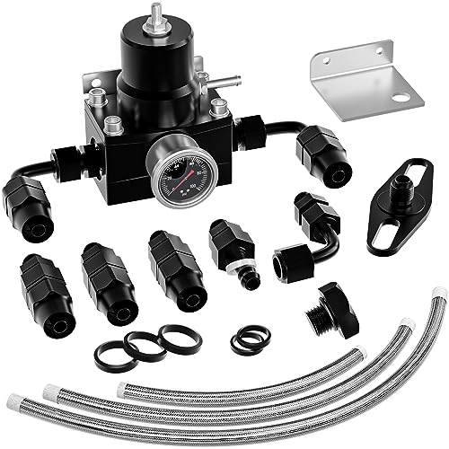 EFI Fuel Pressure Regulator Kit with Bypass Return 0-100psi Pressure Gauge 6AN Fuel Line Hose Fitting Adjustable Universal(Silver) - color: Silver