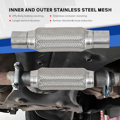2.5''X8''universal stainless steel Exhaust Flex Pipe with Ends 12" Inch Long Heavy Dutydouble braided bendable exhaust Flex Pipe - size: 2.5''X8''X12''