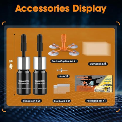 Windshield Chip Repair Kit, 2026 Car Windshield Repair Kit with Suction Cup Stand, DIY Auto Glass Repair Tools for Quick-Fix Bulls Eye Crack & Rock Chip, 2 Packs