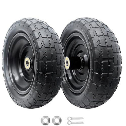 10-Inch Solid Replacement Tire and Wheel 4.10/3.50-4" - Flat Free Tires for Cart, Dolly, Hand Truck, Generator, Lawnmower, Garden Wagon with 5/8” Axle Bore Hole - Double Sealed Bearings (2)