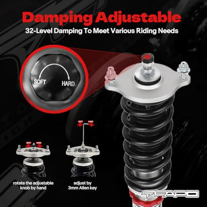 FAPO PF Coilovers 32 Level Damper for Mitsubishi Galant 1994-2003; for Mitsubishi Eclipse 1995-1999 Height Adjustable Mono-Tube Lowering Suspension Struts