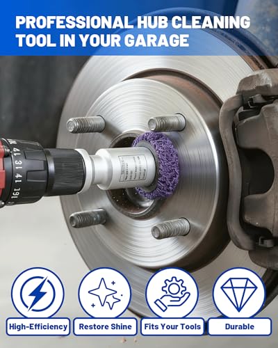 Aluminum Alloy Wheel Hub Cleaning Tool, Drill-Powered Wheel Stud Cleaner with 3 Cleaning Pads Rust Removal for Lug Studs & Brake Rotors Fits 1/2" Impact Wrench & Drill Wheel Hub Resurfacing Kit - size: 4-IN-1 SET