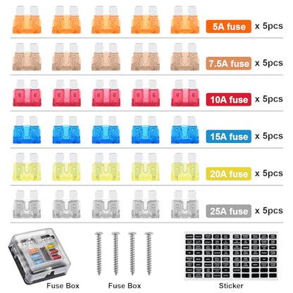 Kohree 6 Way 12V Fuse Block 12V, 12 Volt Marine Fuse Block Waterproof - size: 6-Way