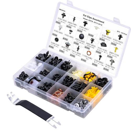 Rexka 488pcs for Nissan & Infiniti Clips Fastener Assortment - Fender Liner, Bumper, Trim Panel Fastener Kit -18 Most Popular Sizes & 1 Remover - color: 488pcs