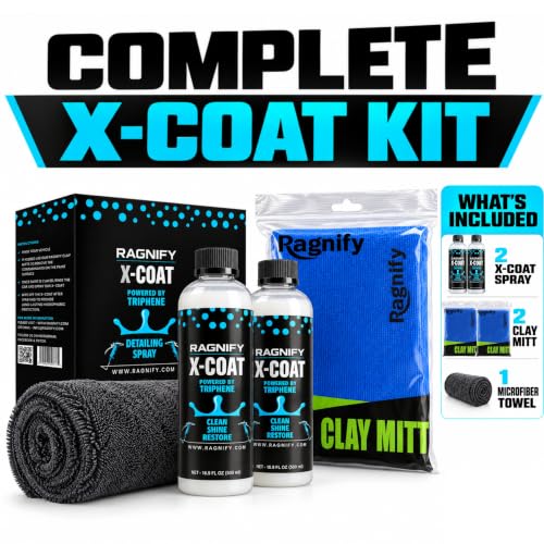 Ragnify- 2 Clay Mitt with Detailing Spray 16oz, Quick Waterless Detailer for Shine, Car Wax for Clay Bar, Gloss & Depth to Paint, Quick Pro Detailer Kit (2 X16 Oz Spray Bottles, 2 Mitts & Towel) - color: Blue Mesh Clay Mitt