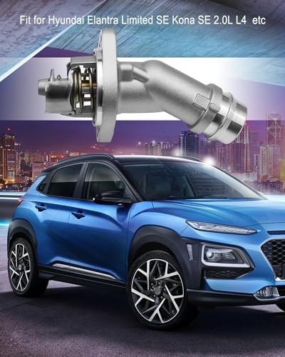 Engine Coolant Thermostat Housing Assembly Fit for Hyundai Elantra 2017-2020 Kona 2018-2021 Veloster 2019-2021 Replace 255002E085, Aluminum Alloy