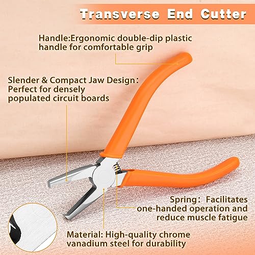 Transverse End Cutter SMT/SMD Chip Cutters Side Cutting Pliers 90 Degree Blade Front Angle Cutter with Extra Long Flat Nose Flush Cutters with 0.31 Inches Cutting Edge for Tight Places - style: 0.31"