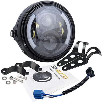 7 Inch Round LED Motorcycle Headlight with Housing Bucket Amber Turn Signal Lights & White DRL Angle Eyes for H-arley Yamaha Kawasaki Honda Street Bike Front Headlamp - size: 7 Inch LED Motorcycle Headlight Turn Signal DRL