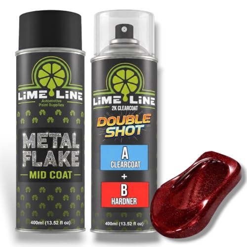 LiME LiNE Metal Flake Midcoat Automotive Grade Sparkle Spray Paint - No Equipment Needed - Finish with 2K Clearcoat (Red, 2. Spray Paint + 2K Clearcoat) - color: Red