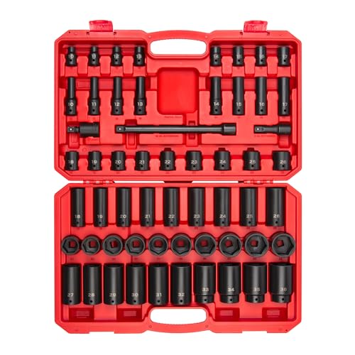 TEKTON 1/2 Inch Impact Socket Set, 57-Piece | SID92401 - color: Case, size: 57-Piece (3/8-1-7/16 in.), style: Shallow and Deep