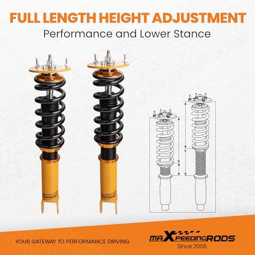 maXpeedingrods Coilovers for Dodge Challenger 2008-2010, for Dodge Charger SRT8 2006-2010, 24 Levels Damper Adjustable Coilovers Suspension Kit, Height Adjustable Lowering Kit, Gold