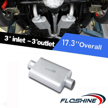 Universal Mufflers Dual Chamber 3" inlet (ID) 3" outlet (ID) overall 17" Performance Automotive Muffler Exhaust FH43040 - size: 3"
