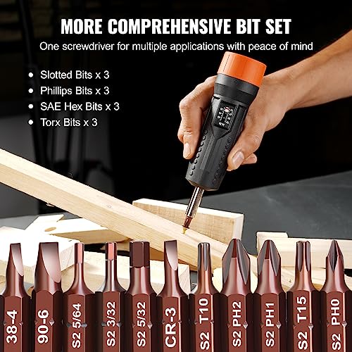 VEVOR 1/4" Drive Torque Screwdriver Wrench Set | 10-70 in-lbs Torque Adjustment Range | 1 in-lb Increment Torque Screwdriver | Driver Bits Set with View Window, 12 Bits & Case, Magnetic Function - size: Magnetic 10-70 in-lb
