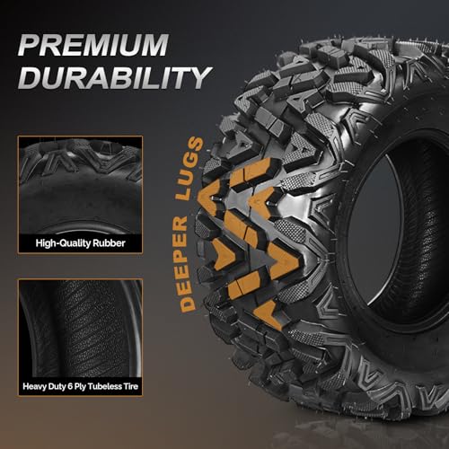 TUFFIOM Set of 4 ATV UTV All-terrain Tires 27x9-12 Front & 27x11-12 Rear, 6 PR, Tubeless - size: 27x9-12 & 27x11-12