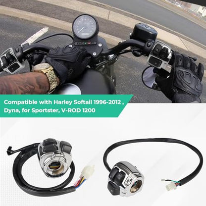 BHB Motorcycle 1" Handlebar Switches Control and Wiring Harness Compatible with Harley Softail 1996-2012 Dyna Sportster V-Rod (Silver) - color: Silver