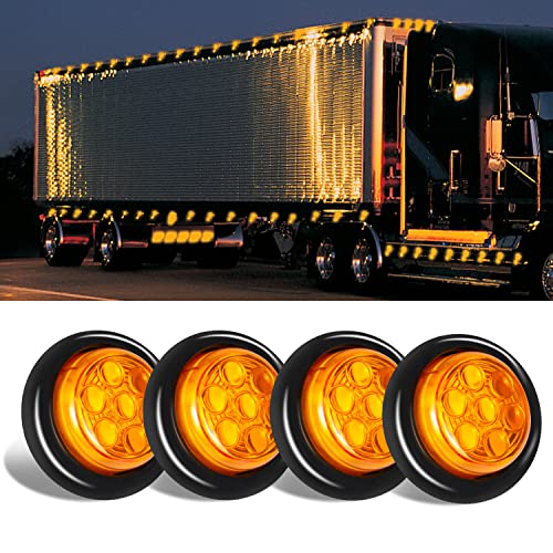 4 Pack Sealed Waterproof Round 2 Inch Amber 7 LED Clearance Marker Lights Signal Tail Light with Rubber Grommet Flush Mount for Trailer Truck Bus Pickup ATV RV Lorry Caravan 12V - color: AMBER