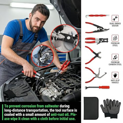 8 Pcs Automotive Electrical Disconnect Pliers Kit with Gloves