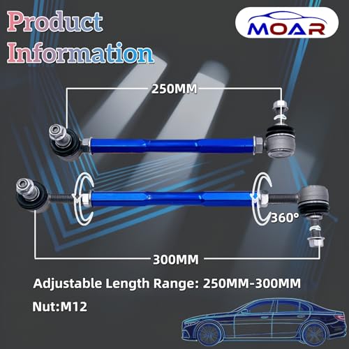 MOAR 2Pcs Adjustable Sway Bar Links M12 250-300mm Universal - color: (9.84-11.81' 250-300mm) M12
