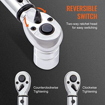 VEVOR 1/4-inch Drive Click Torque Wrench, 20-200in.lb/3-23n.m Mechanical Dual Range Scales, Dual-Direction Adjustable with Adapters Extension Rod - size: 1/4" 4 PCS