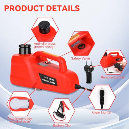 ROGTZ Electric Car Jack Kit 5T Portable Lightweight Auto Hydraulic Car Lift - color: Red