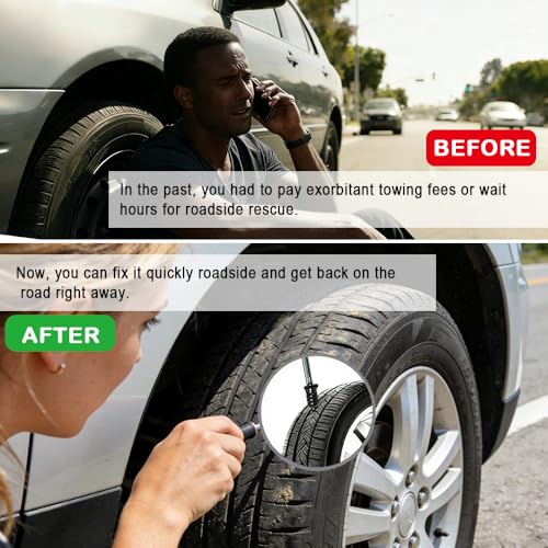 134Pcs Screw-in Tire Plug Kit with Nail Puller and Phillips Screwdriver Bit