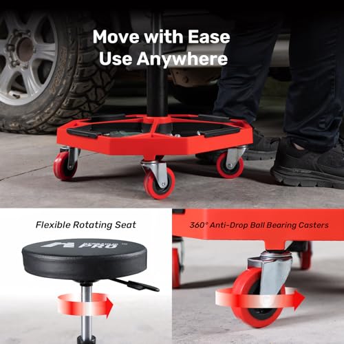 Rolling Mechanic Stool, 300 LBS Adjustable Garage Shop Seat with Tool Trays