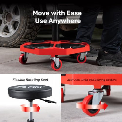 Rolling Mechanic Stool, 300 LBS Adjustable Garage Shop Seat with Tool Trays