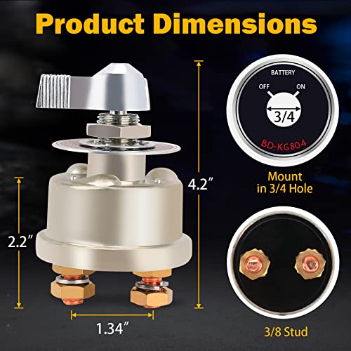12-48V Master Battery Disconnect Switch, High Current 200A Battery Power Cutoff Isolator Killer Switch with Face Plate for Car Vehicle RV Truck Boat Marine Outboards ATV On/Off Battery Isolator Switch - color: 200A