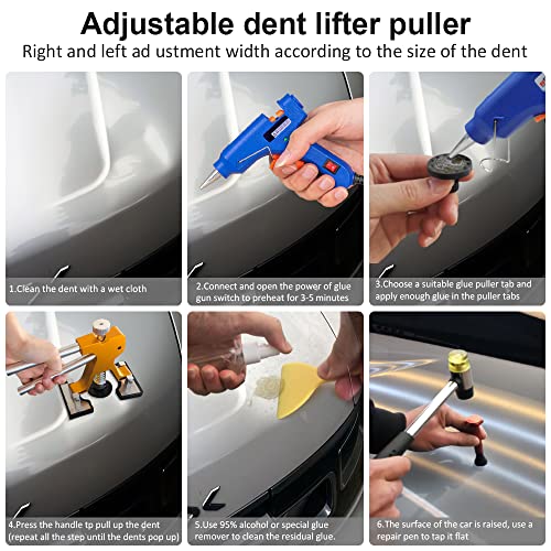 Auto Body Dent Puller Kit, Paintless Dent Repair Tool Adjustable Car Dent Remover Kit with Rubber Hammer and Metal Tap Down Pen for Auto Hail Damage Repair & Other Metal Surface 39PCS