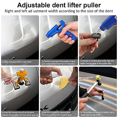 Auto Body Dent Puller Kit, Paintless Dent Repair Tool Adjustable Car Dent Remover Kit with Rubber Hammer and Metal Tap Down Pen for Auto Hail Damage Repair & Other Metal Surface 39PCS